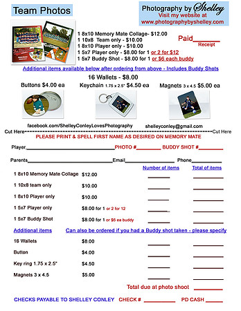 "Team/Dance" Photos Price List (can be adjusted for dance, cheer etc). Click to zoom in.
